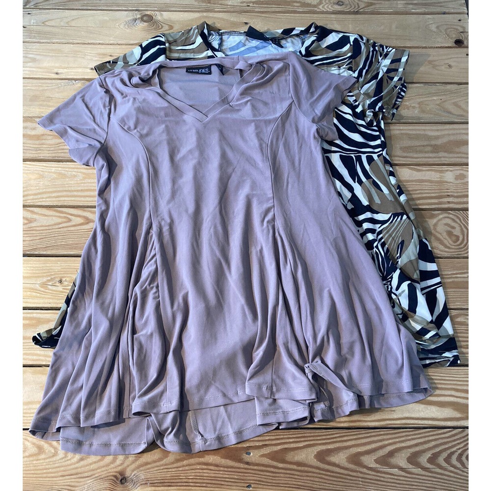 NEW Attitudes by Renee Set of 2 Zebra Knit Godet Top Petite Large Women’s Taupe